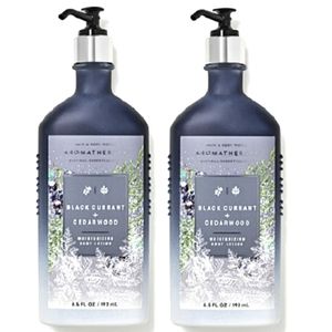 Black Currant & Cedarwood Aromatherapy Body Lotion NEW 6.5 Fl Oz 2 Glass Bottles